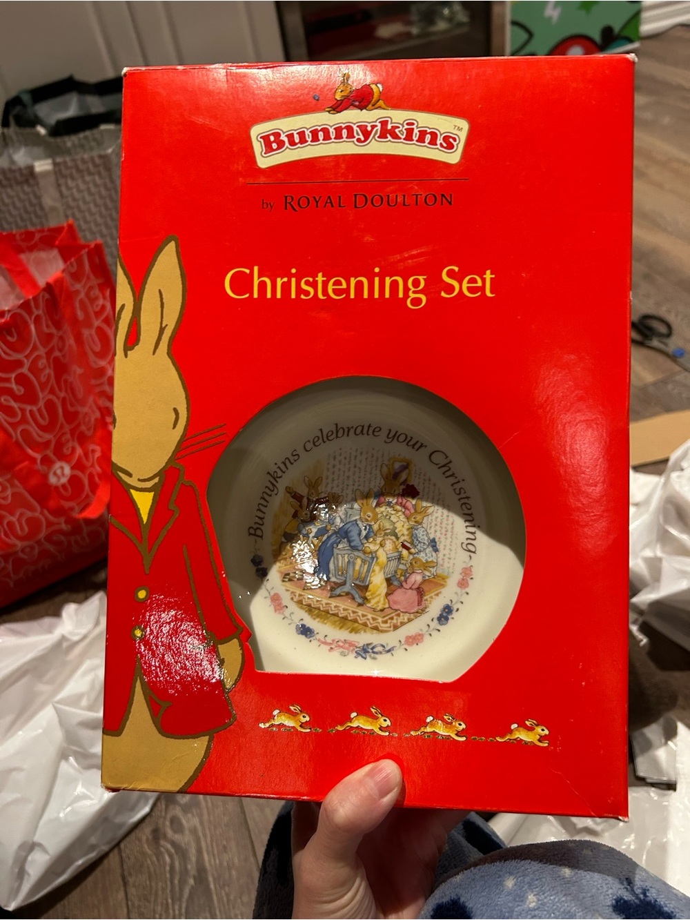 Royal Doulton Bunnykins Christening Set in Red and Cream